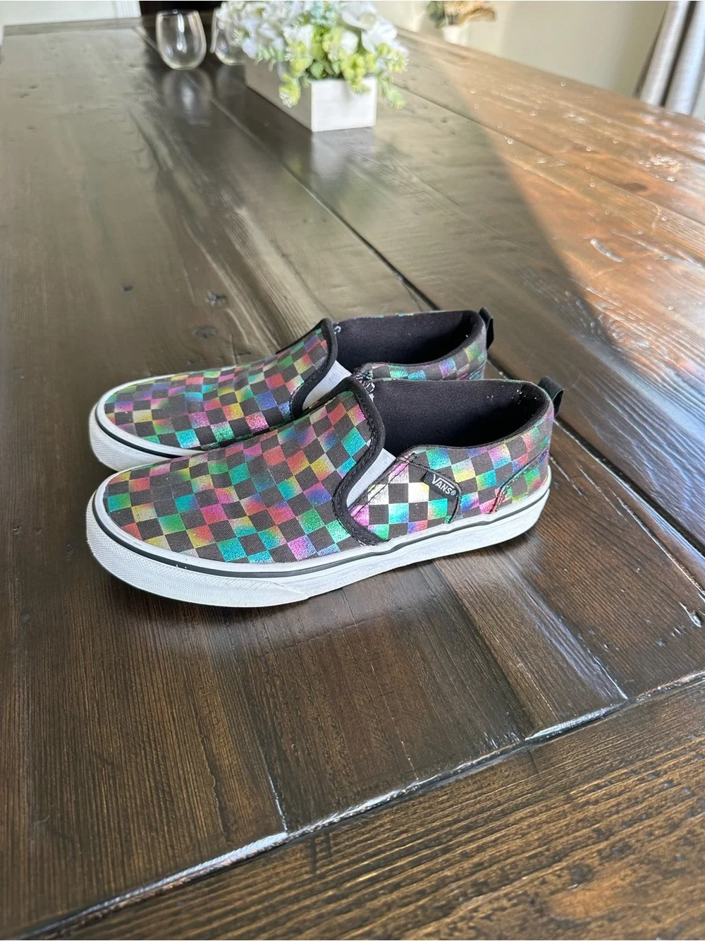 Vans Kids Slip-On Sneakers in Rainbow Checkerboard